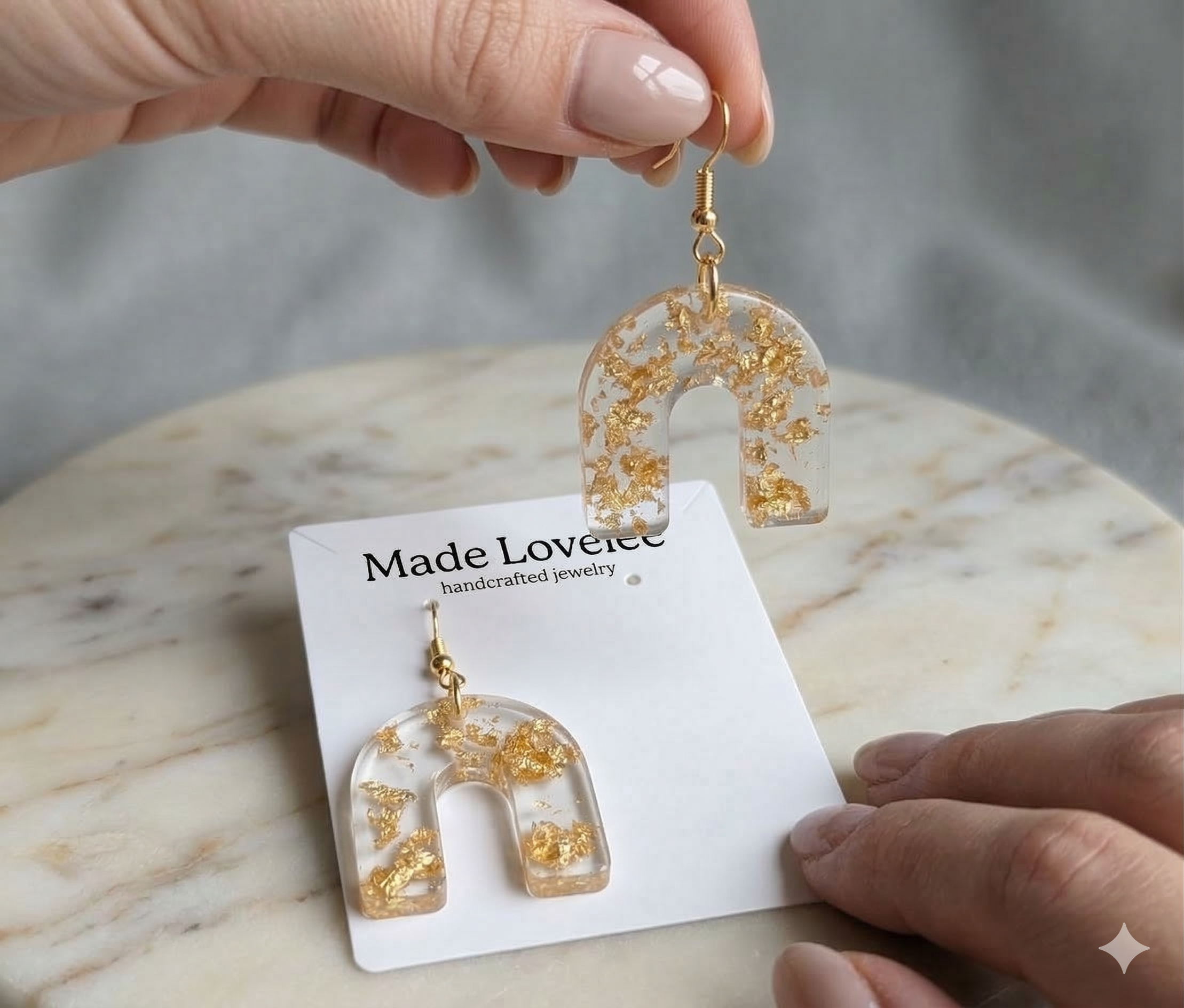 Gold Leaf Arch Earrings | Handmade Clear Resin Dangles | "Made Lovelee" Collection