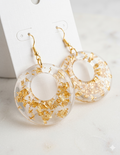 Handcrafted Clear Resin Gold Leaf Hoop Earrings – Lightweight Floating Gold Flake Drop Earrings