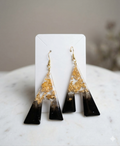 Gold Leaf & Black Resin Geometric Dangle Earrings