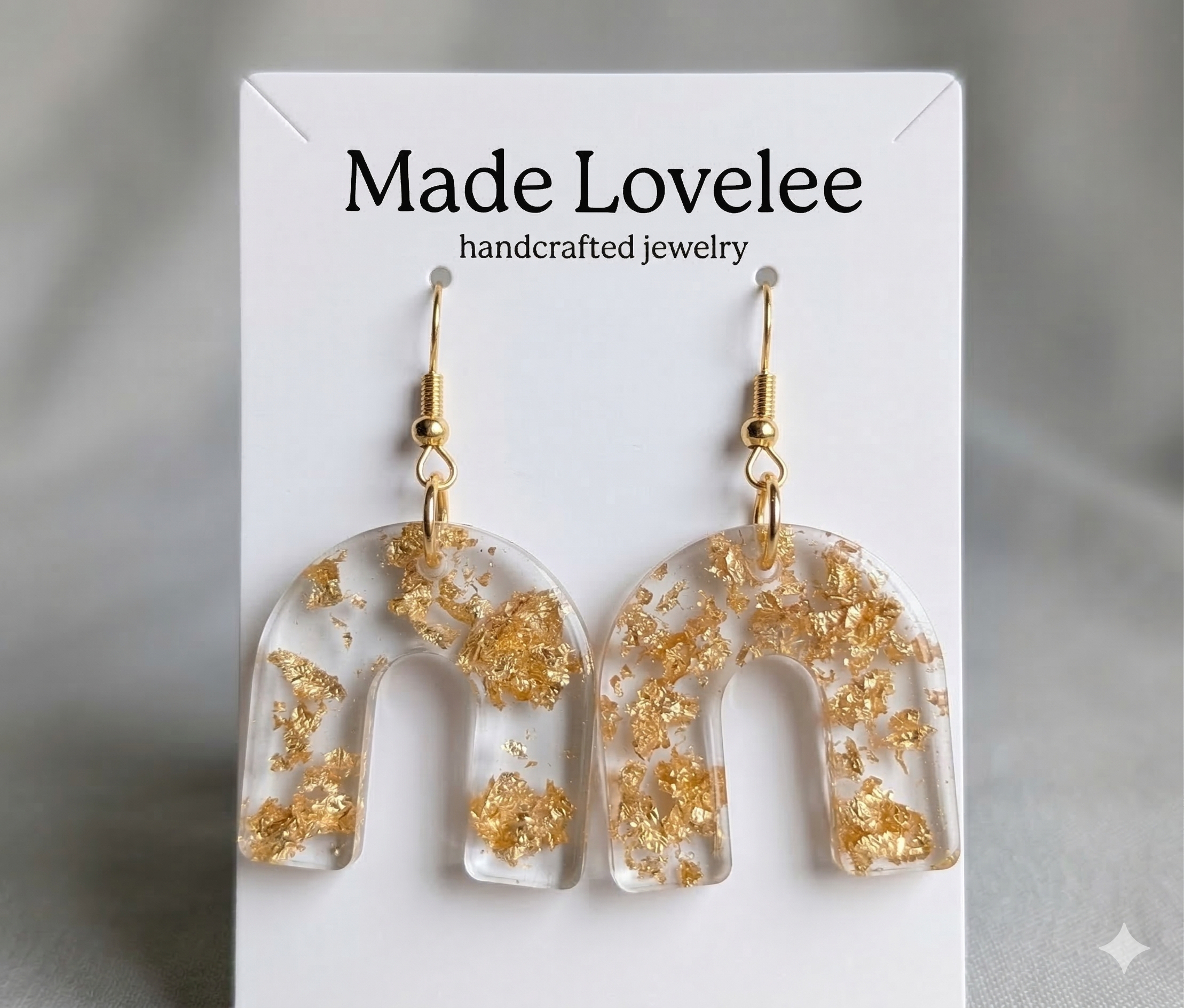 Gold Leaf Arch Earrings | Handmade Clear Resin Dangles | "Made Lovelee" Collection