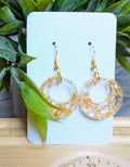 Handmade Gold Flake Resin Hoop Earrings | Clear Geometric Circle Dangles | Lightweight Gold Leaf Statement Jewelry | Minimalist Modern Gift for Her