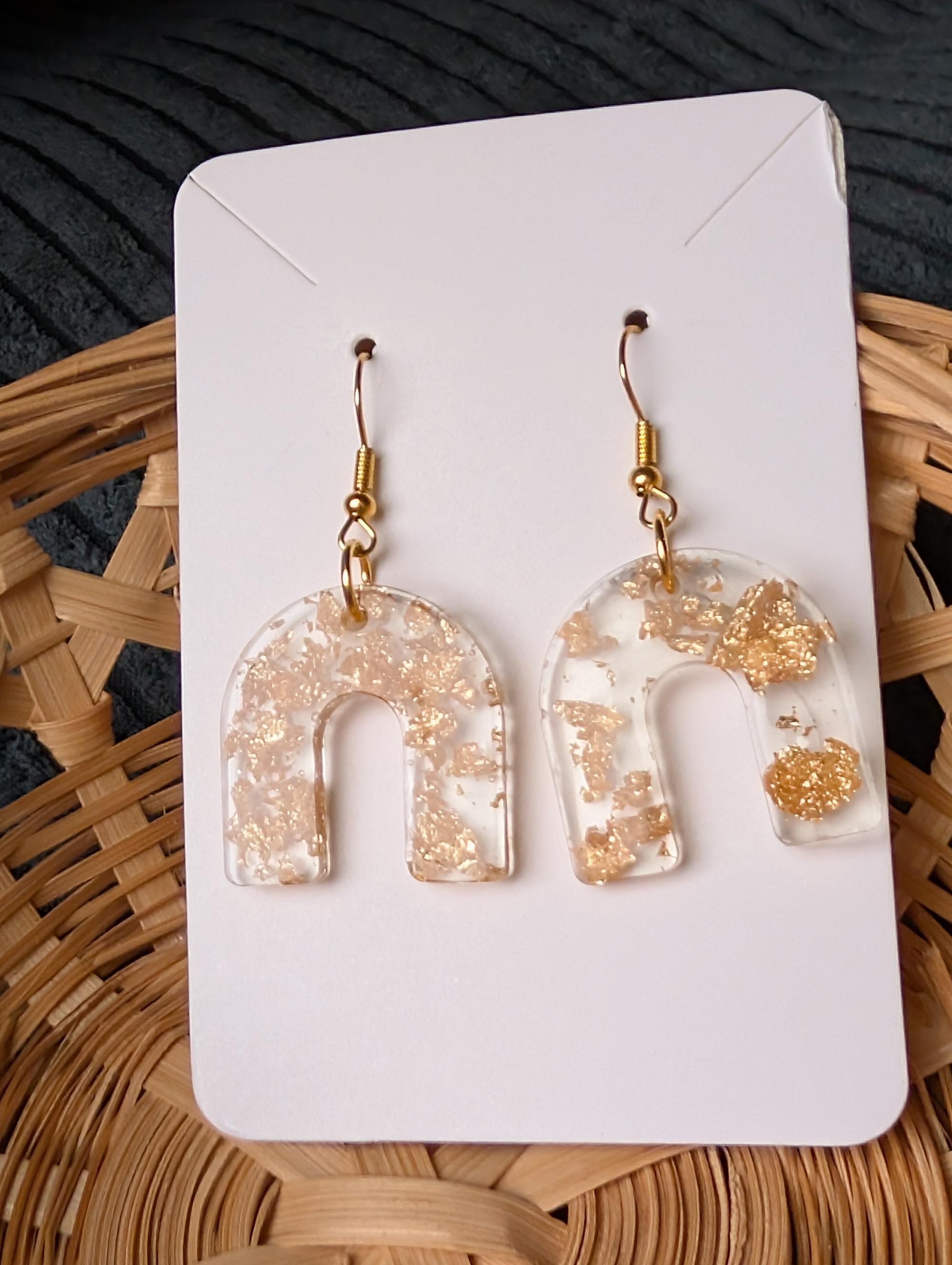 Gold Leaf Arch Earrings | Handmade Clear Resin Dangles | "Made Lovelee" Collection