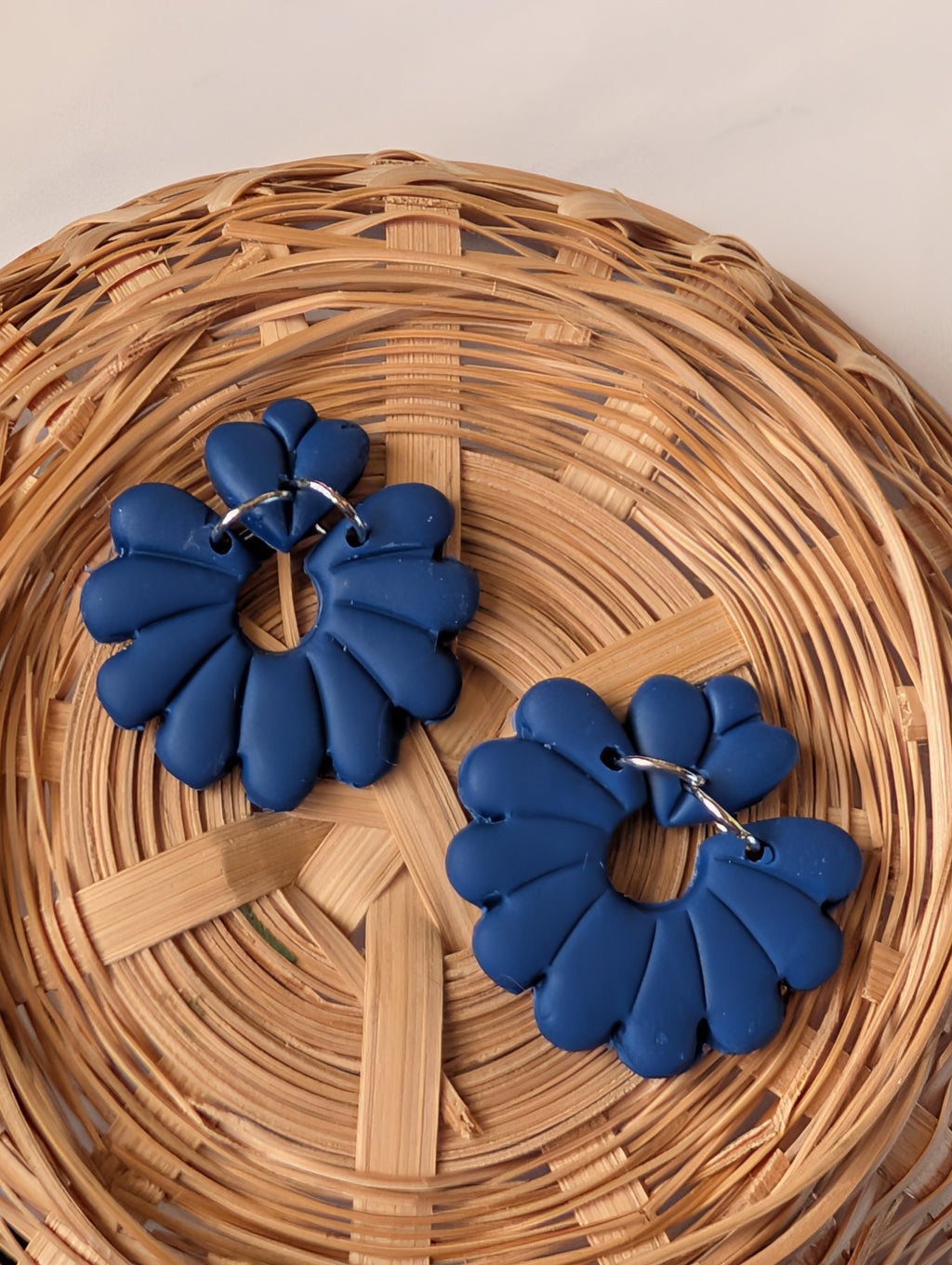 Navy Blue Polymer Clay Floral Earrings