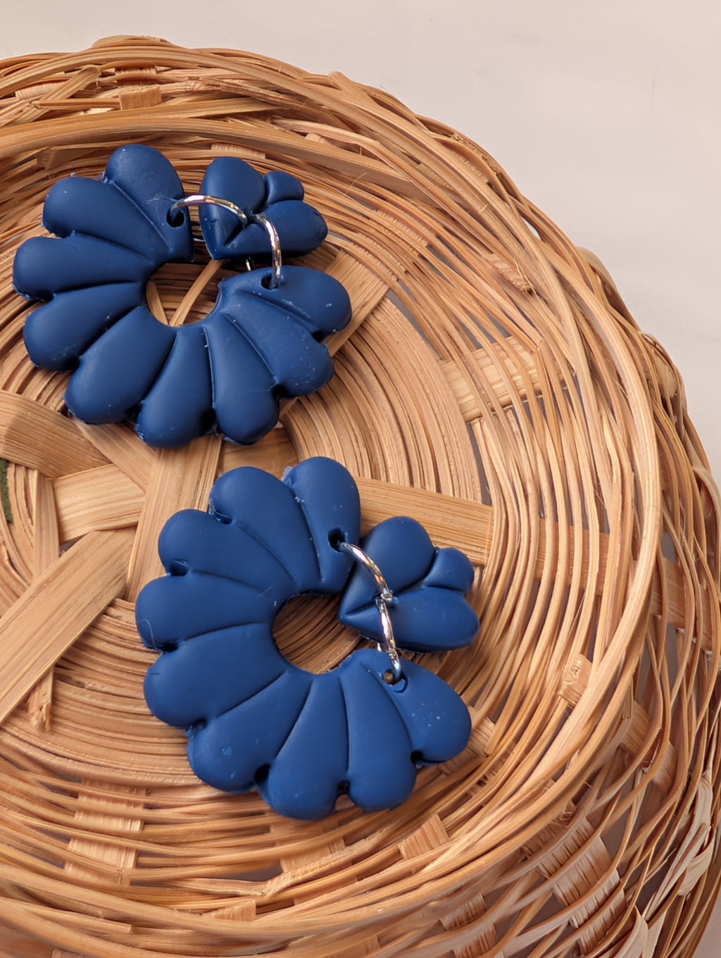 Navy Blue Polymer Clay Floral Earrings