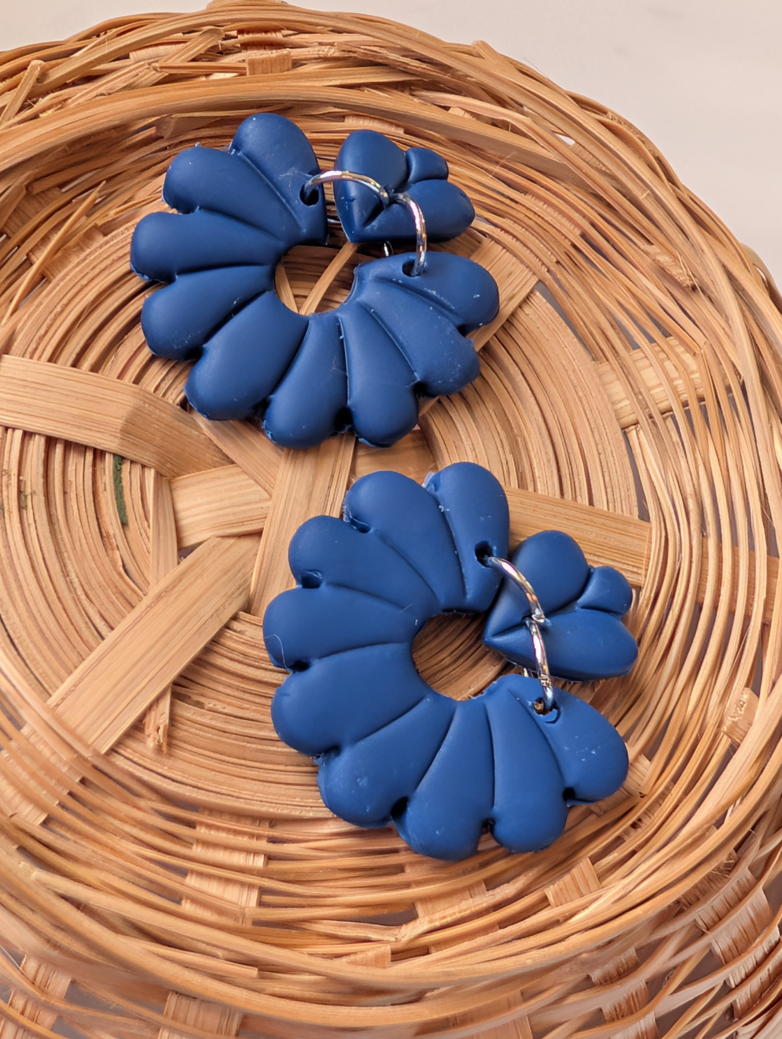 Navy Blue Polymer Clay Floral Earrings