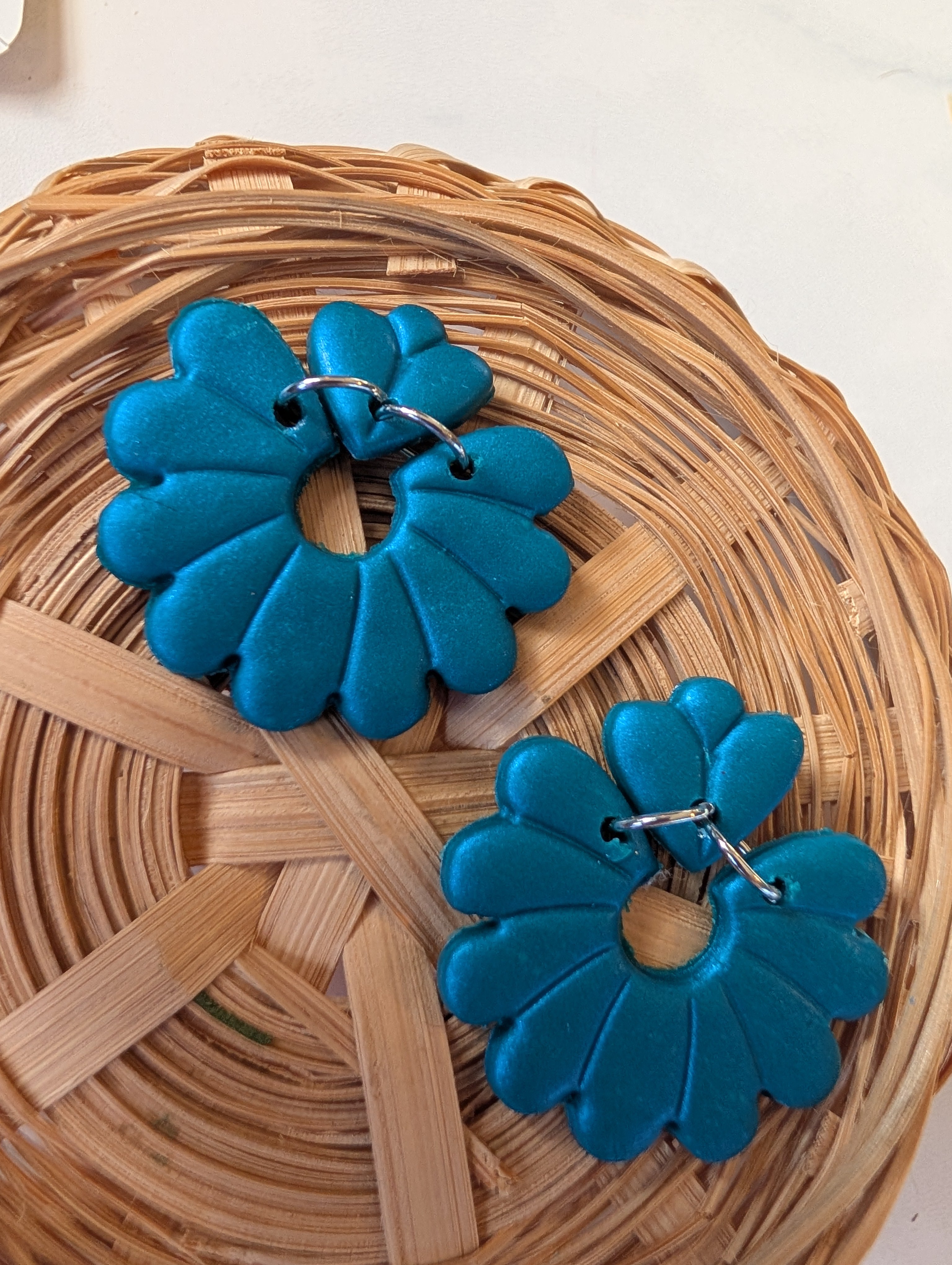 Teal Floral Statement Earrings | Handmade Polymer Clay