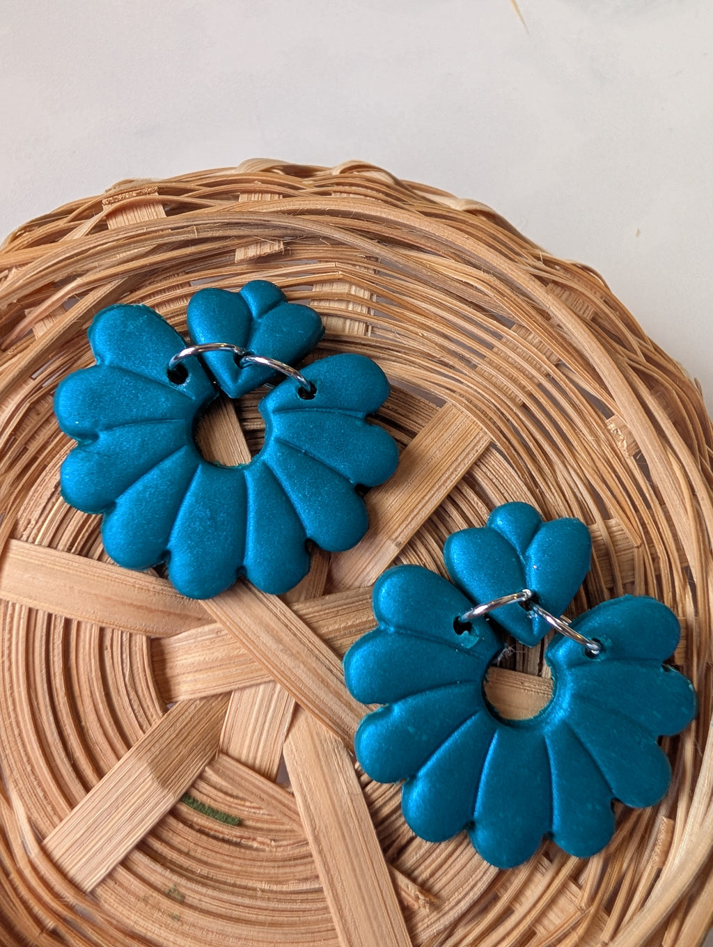 Teal Floral Statement Earrings | Handmade Polymer Clay