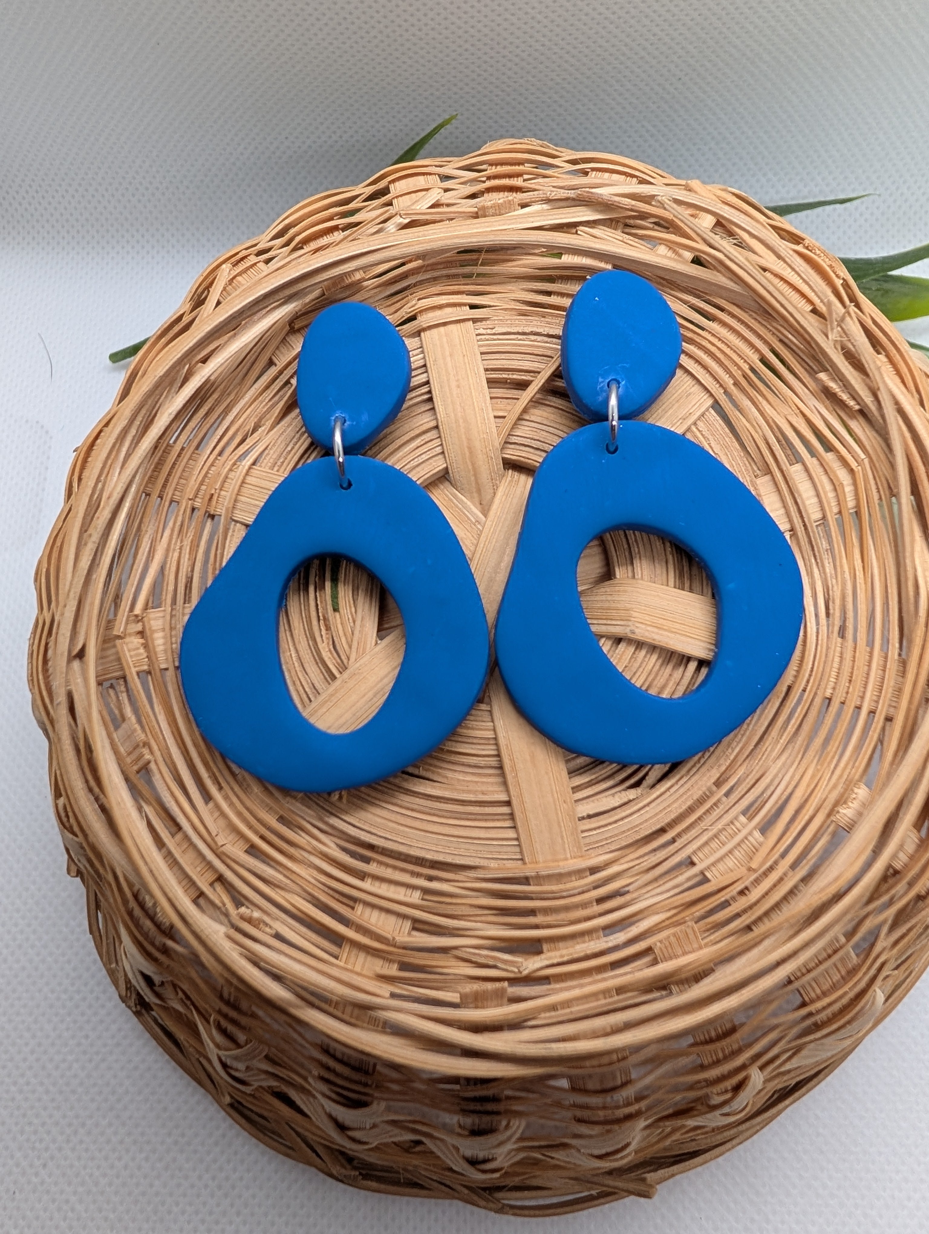 Cobalt Blue Organic Pebble Drop Earrings | Handmade Polymer Clay Statement Jewelry