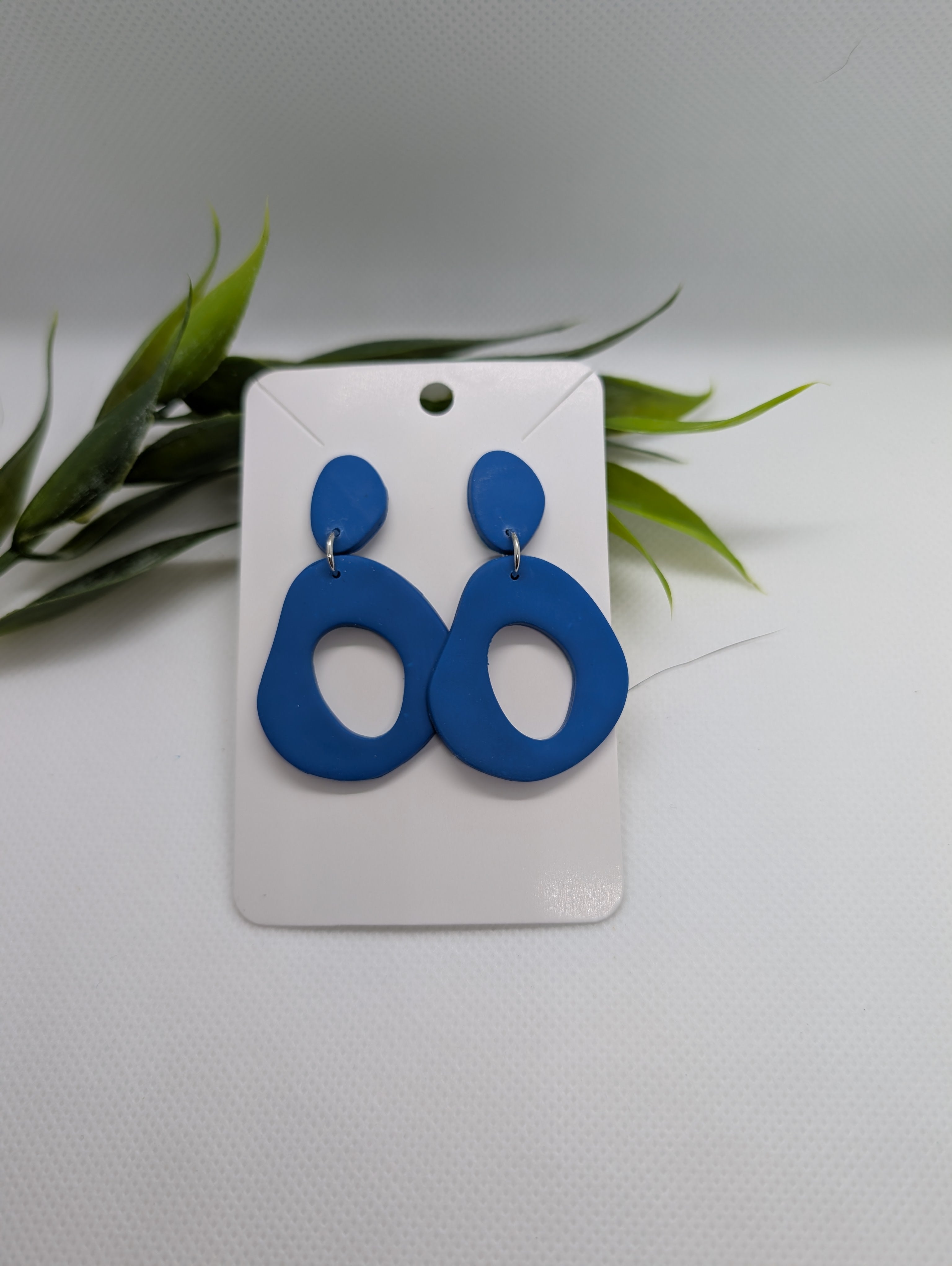 Cobalt Blue Organic Pebble Drop Earrings | Handmade Polymer Clay Statement Jewelry