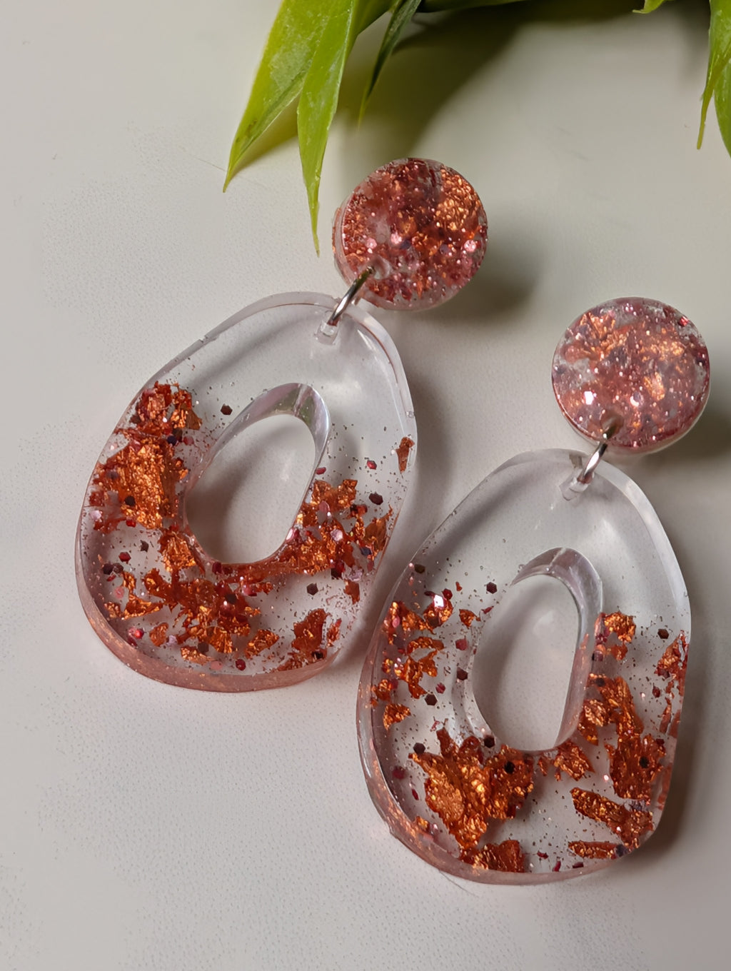Sunset Flake Statement Dangles | Copper & Rose Gold Resin Earrings