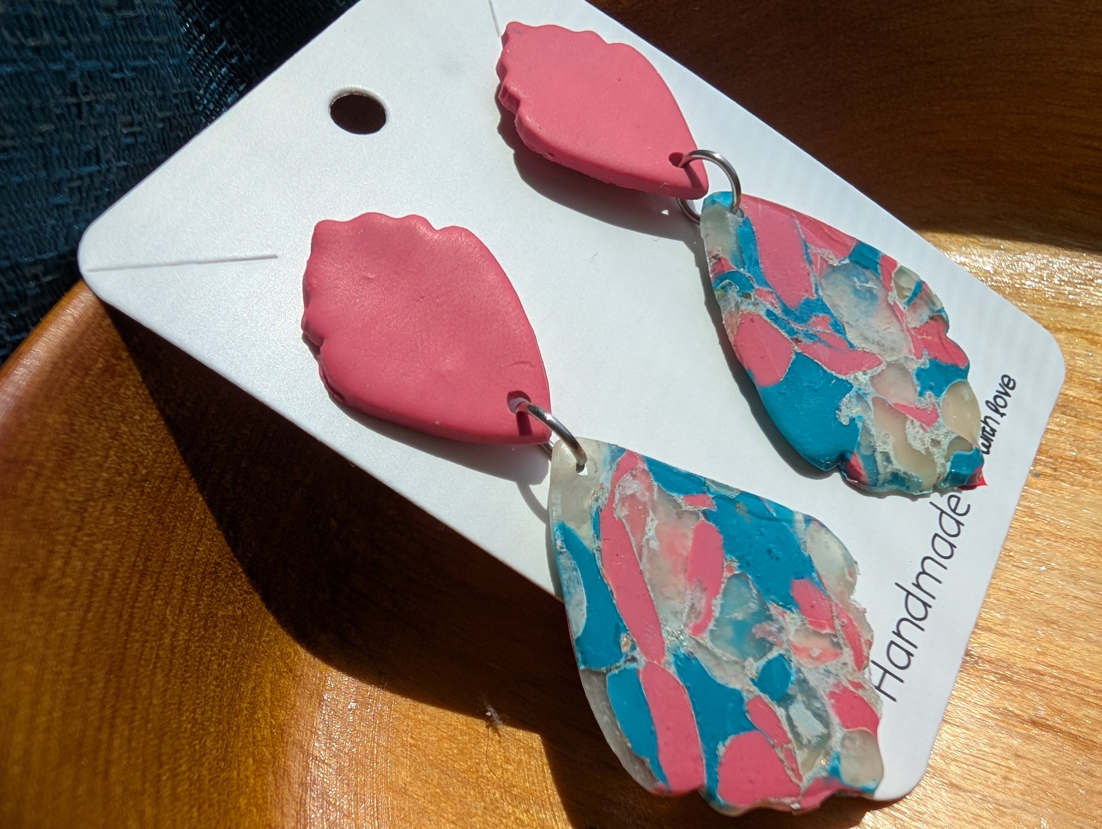 Pink and blue terrazzo inspired scalloped earrings