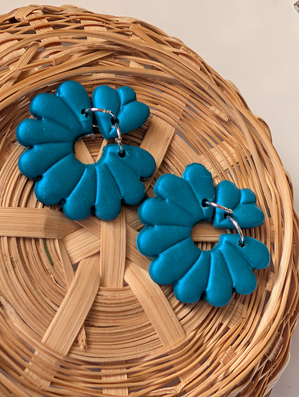Teal Floral Statement Earrings | Handmade Polymer Clay