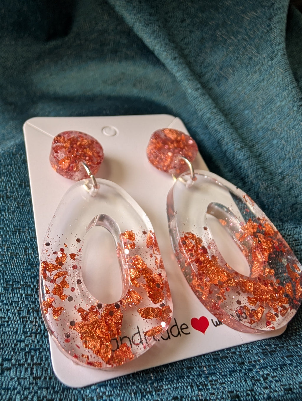 Sunset Flake Statement Dangles | Copper & Rose Gold Resin Earrings