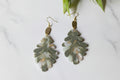 Sage Green Marble Monstera Leaf Earrings