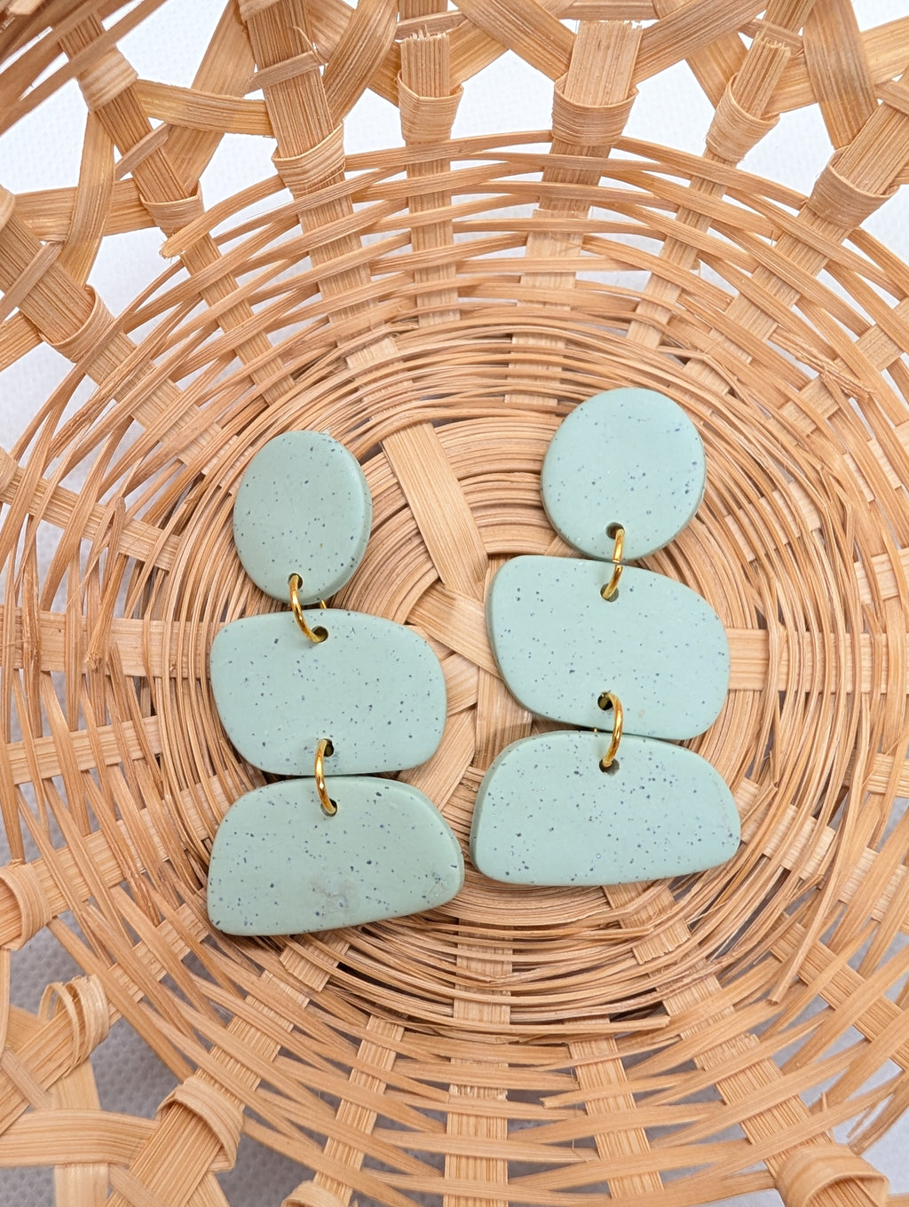 Sage Green Speckled Granite Polymer Clay Statement Earrings | Earthy Teardrop Geometric Dangles