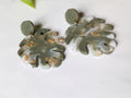 Sage Green Marble Monstera Leaf Earrings | Handmade Polymer Clay & Gold Flake Tropical