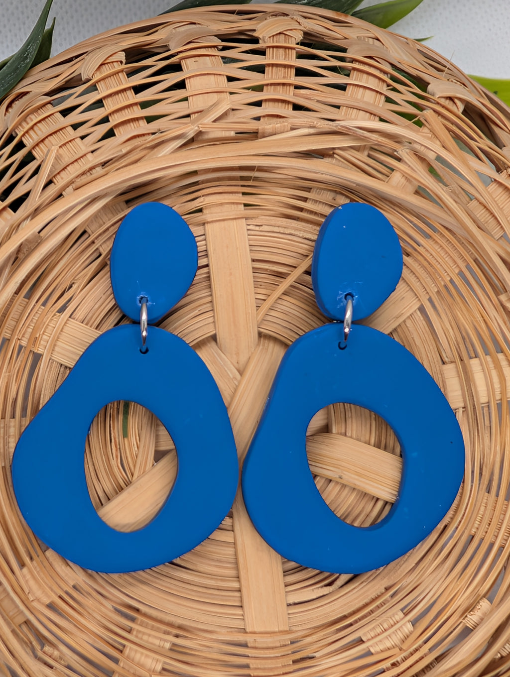 Cobalt Blue Organic Pebble Drop Earrings | Handmade Polymer Clay Statement Jewelry