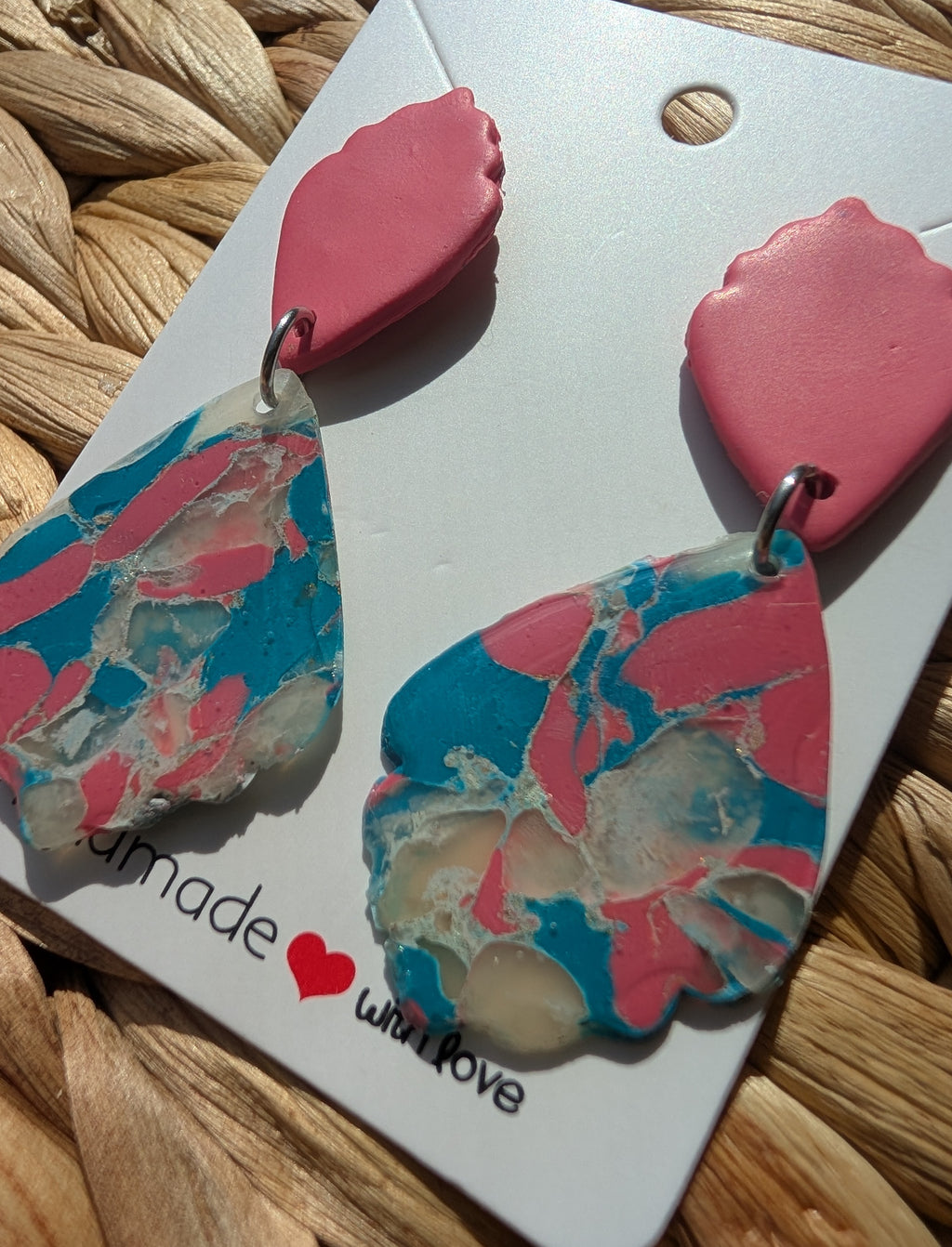 Pink and blue terrazzo inspired scalloped earrings