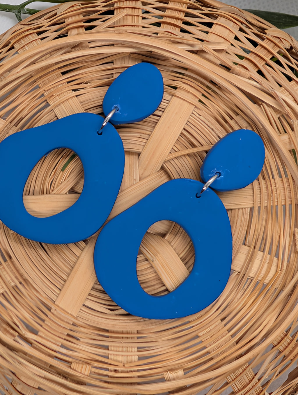 Cobalt Blue Organic Pebble Drop Earrings | Handmade Polymer Clay Statement Jewelry