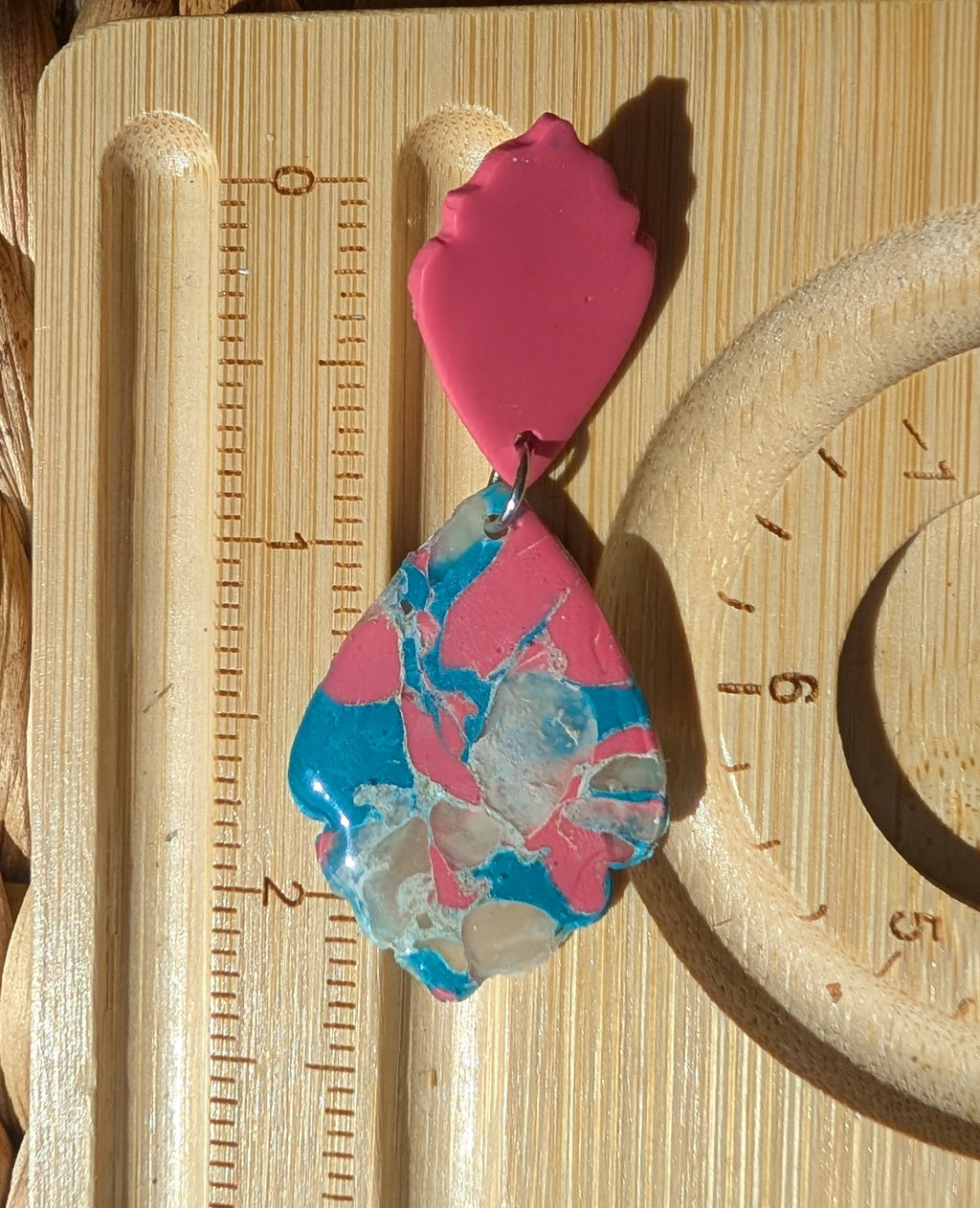 Pink and blue terrazzo inspired scalloped earrings