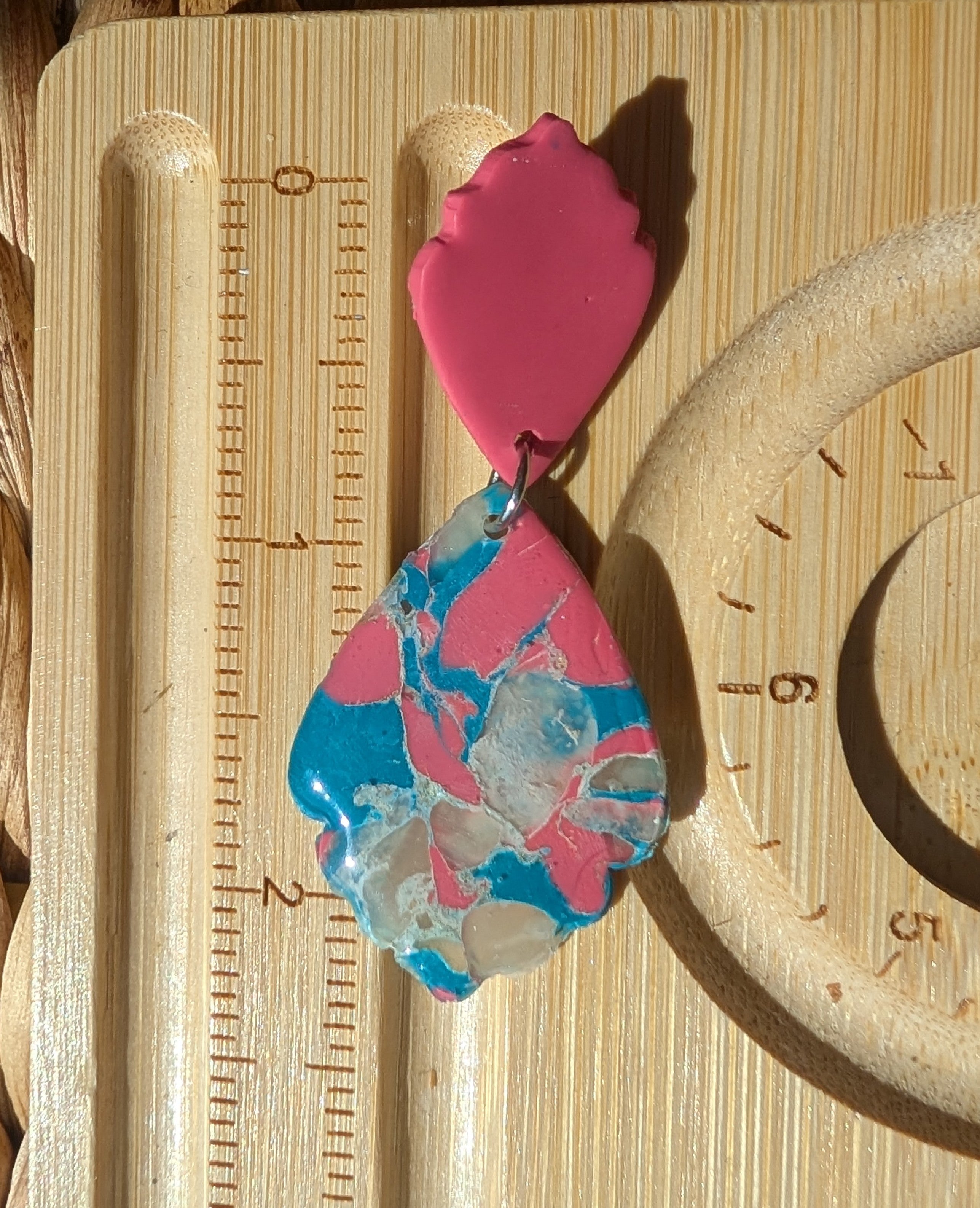 Pink and blue terrazzo inspired scalloped earrings