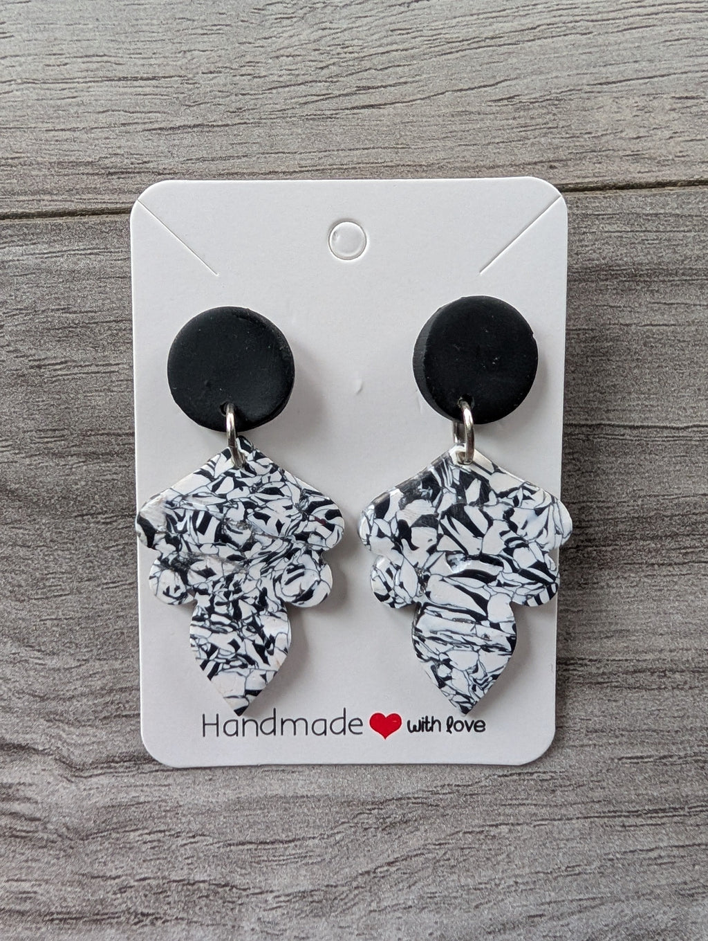 Monochrome Mosaic Scalloped Drops | Black & White Handcrafted Polymer Clay Statement Earrings