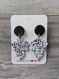 Monochrome Mosaic Scalloped Drops | Black & White Handcrafted Polymer Clay Statement Earrings