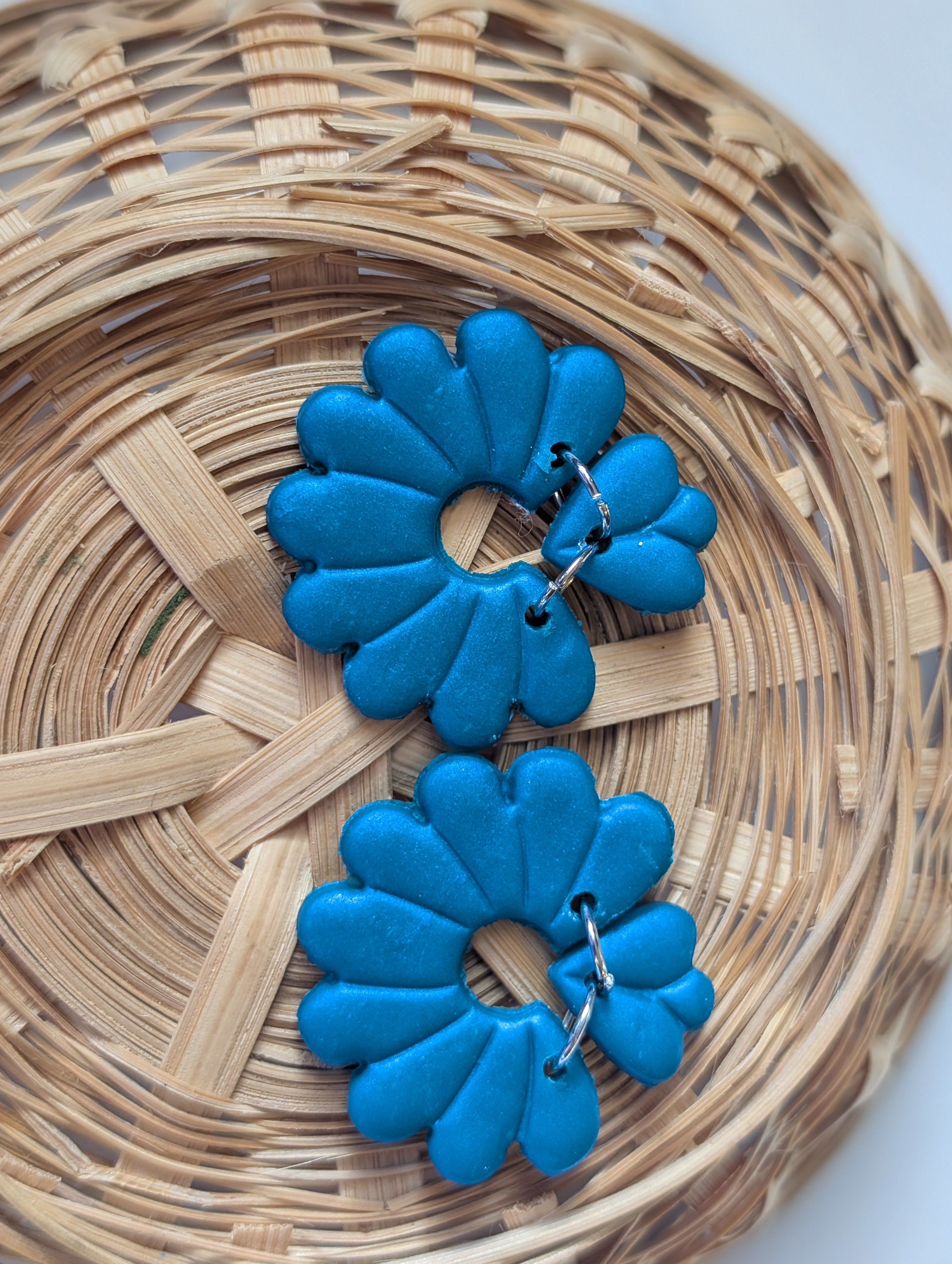 Teal Floral Statement Earrings | Handmade Polymer Clay