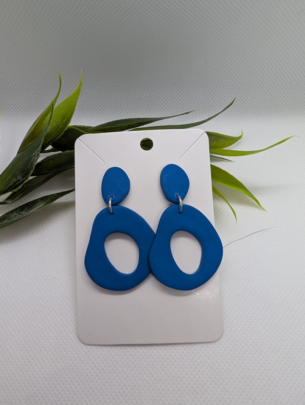 Cobalt Blue Organic Pebble Drop Earrings | Handmade Polymer Clay Statement Jewelry