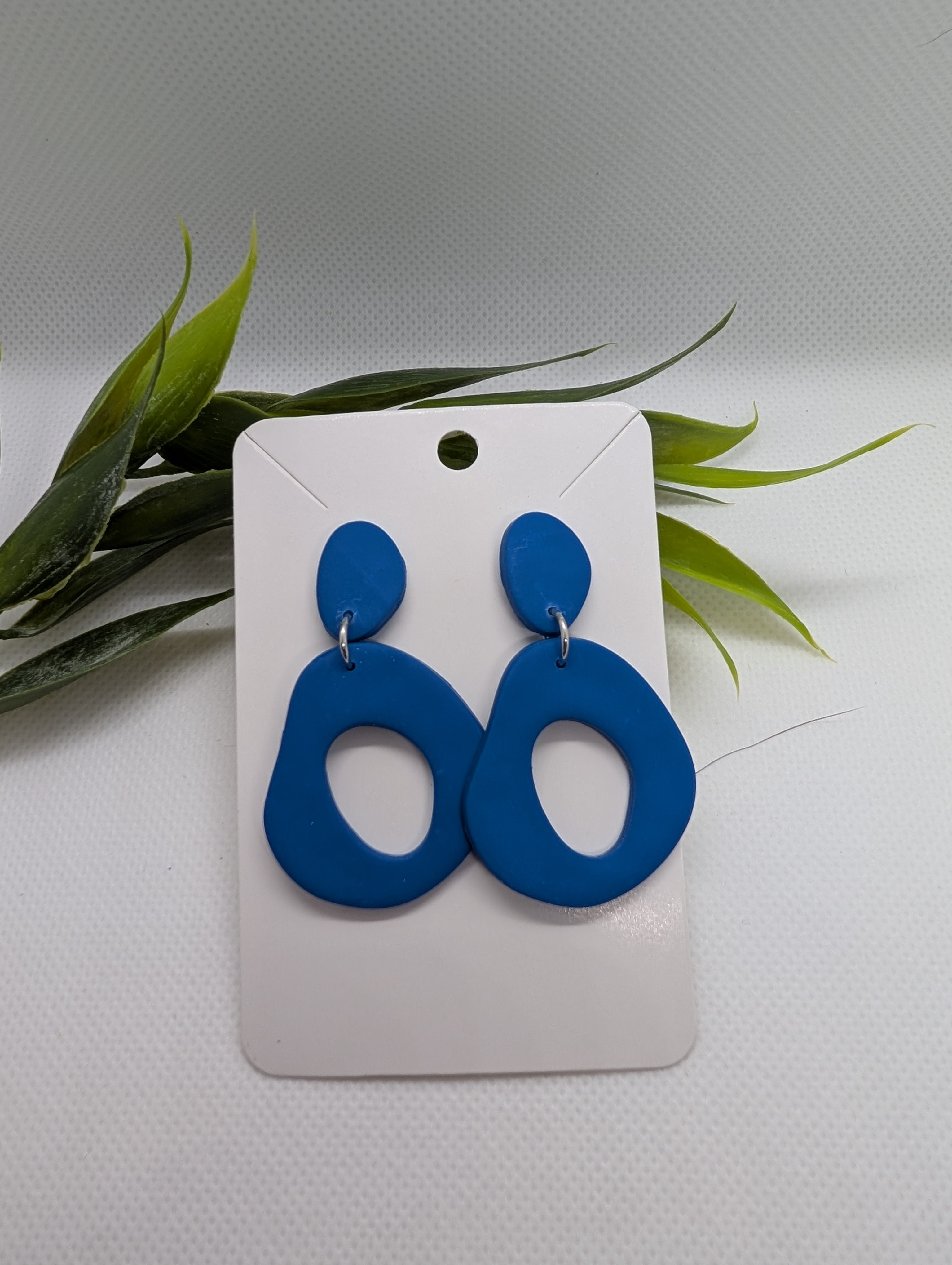 Cobalt Blue Organic Pebble Drop Earrings | Handmade Polymer Clay Statement Jewelry