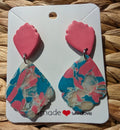 Pink and blue terrazzo inspired scalloped earrings