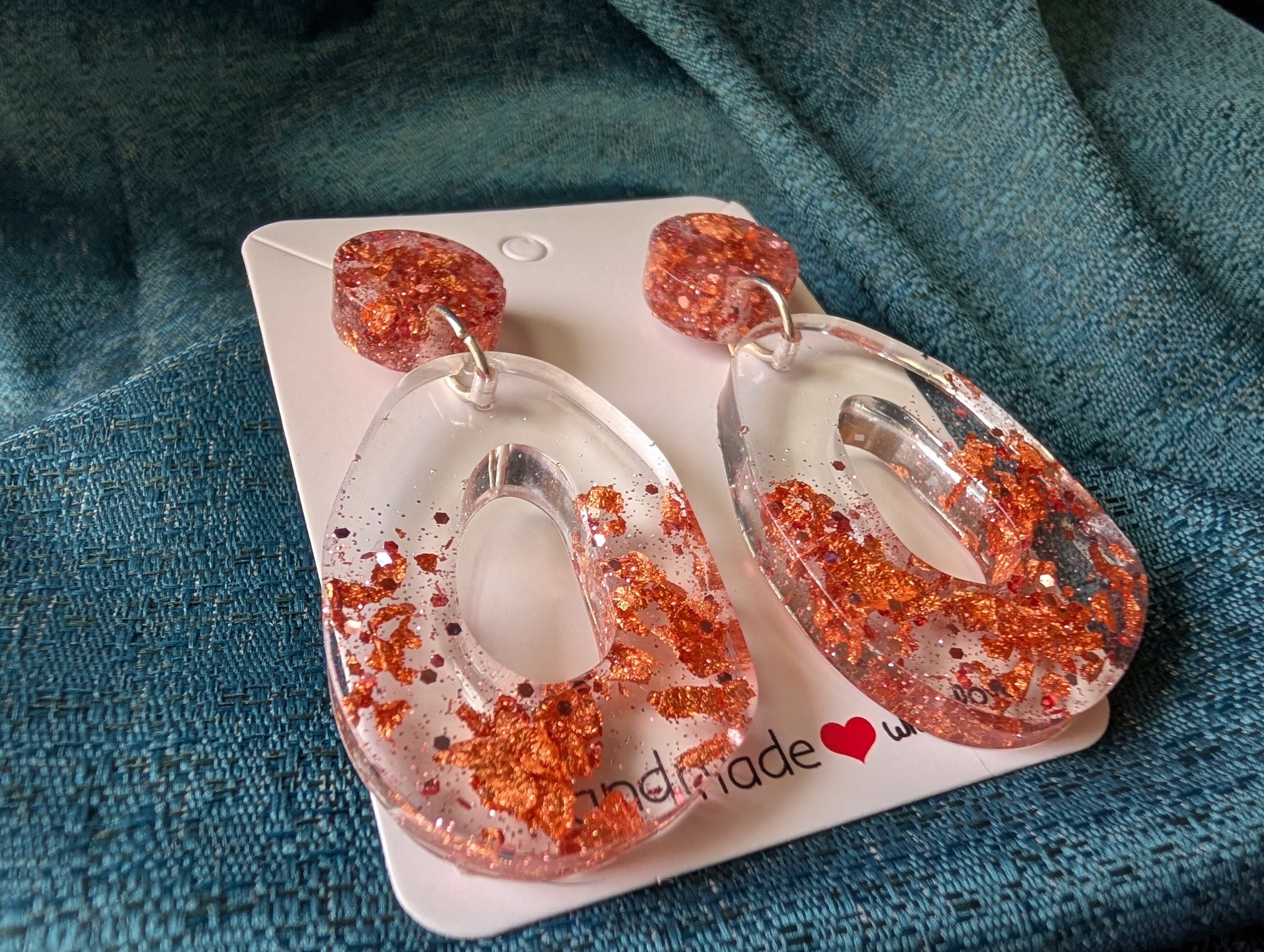 Sunset Flake Statement Dangles | Copper & Rose Gold Resin Earrings