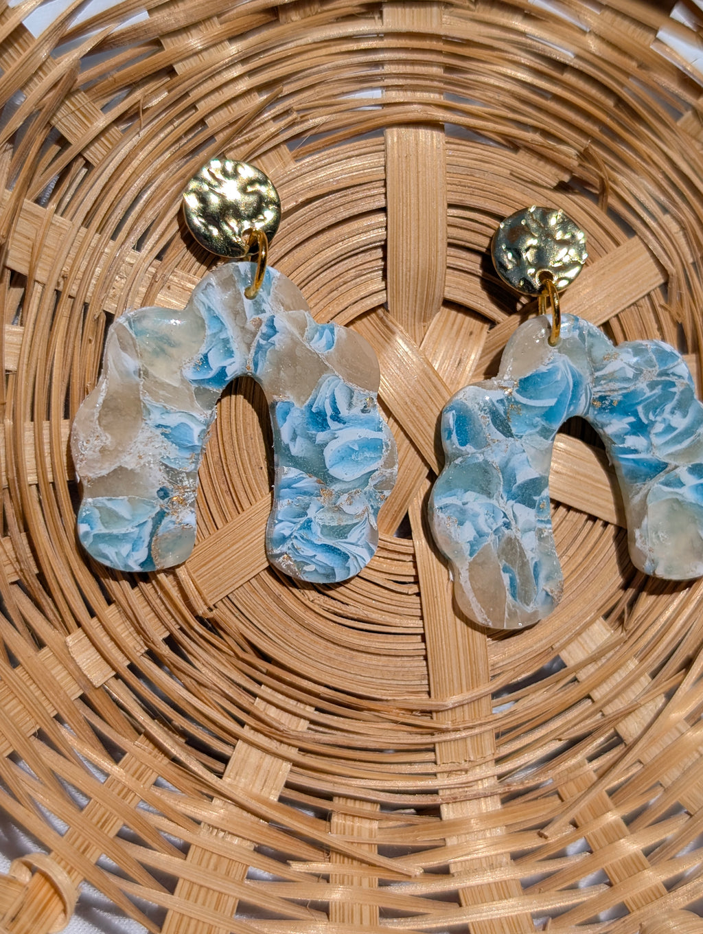 Blue and sand toned marbled arch earrings