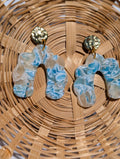 Blue and sand toned marbled arch earrings