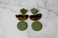 Olive Green and Tortoiseshell Geometric Earrings | Mixed Media Boho Dangles
